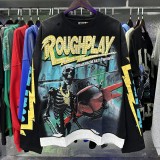 SS Cross-Border Fashion Wholesale Rou Street Hip-Hop Retro Printed Ripped Fake Two-Piece Loose Long-Sleeve for Men and Women