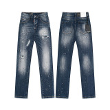 Cross-border foreign trade DSQUARED2 European and American trendy brand slim-fit skinny jeans with washed-out and distressed details for men