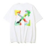 Wholesale high-quality foreign trade trendy brand off-shoulder short-sleeve T-shirts with melting arrow gradient starry sky splatter ink design, couple style