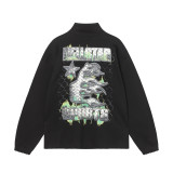 [Hell Series] Trendy High Street Hell Star Distressed Worker Head Print Casual Hoodie