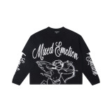 High-quality MIXED EMOTION trendy street hip-hop rhinestone white ink direct-print zipper hoodie for men and women