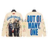 Cross-border wholesale of trendy GOD streetwear vintage skull print washed distressed long-sleeve T-shirts and hooded sweatshirts for men and women
