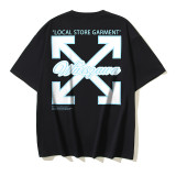 25ss American style trendy brand high-quality off-shoulder short-sleeve T-shirt with melting arrow gradient starry sky ink splatter design for men and women