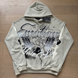 25ss Cross-Border Foreign Trade MIXED EMOTION American Streetwear High Street Retro Printed Hoodie Sweatshirt Set