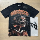 26ss Cross-Border Foreign Trade GOD American Trend High Street Vintage Washed Distressed Skull Unisex Loose Fit Printed Short Sleeve T-Shirt
