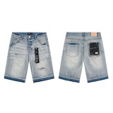 25ss Cross-Border American Fashion Brand Purple Brand Ripped and Patched Men's Casual Street Straight-Leg Denim Shorts