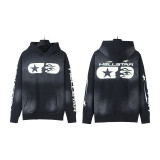 Hellstar European and American fashion brand high street vintage washed distressed printed street style loose hoodie for men and women