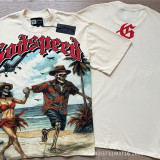 25ss Summer New Godspeed American Style Trendy Rock Street Hip-Hop Vintage Washed Printed Short Sleeve
