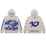 25 Cross-border Trendy American Retro God Classic Print Hooded Sweatshirt for Men and Women, Pure Cotton, High Quality, Loose Fit