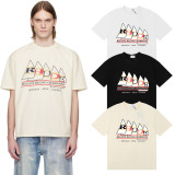 25ss cross-border European and American trendy brand RHUDE character, coconut tree, and letter print American style short-sleeve T-shirt, unisex