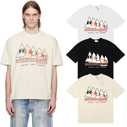 25ss cross-border European and American trendy brand RHUDE character, coconut tree, and letter print American style short-sleeve T-shirt, unisex