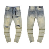 Cross-border European and American Purple Brand jeans, washed, distressed, vintage, ripped, with splatter paint, cool and stylish, Amiri American style
