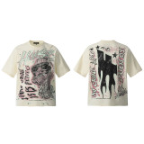 New cross-border HELL trendy high-quality vintage distressed T-shirt, loose fit printed short-sleeve T-shirt, unisex style for couples