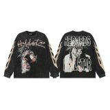 25ss Cross-Border Foreign Trade Hellstar American Style Trendy Brand High Street Washed Distressed Vintage Print Long Sleeve T-Shirt