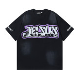 New cross-border HELL trendy high-quality vintage distressed T-shirt, loose fit printed short-sleeve T-shirt, unisex style for couples