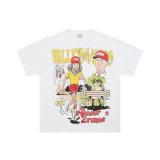 High-quality cross-border foreign trade VAL trendy high street retro washed distressed white ink direct-print rhinestone short-sleeve unisex T-shirt