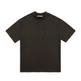 Heavyweight pure cotton FOG ICON small collar t-shirt, American style high-neck short-sleeve, loose fit, drop shoulder, unisex summer top