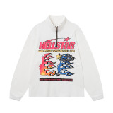 [Hell Series] Trendy High Street Hell Star Distressed Worker Head Print Casual Hoodie