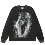 Saint Michael European and American trendy street rock vintage washed distressed digital print long-sleeve T-shirt for men