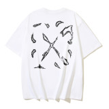 American streetwear brand OFF OW arrow graffiti print heavy-duty street style summer short-sleeve high street casual T-shirt for men and women