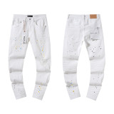 Cross-border European and American Purple Brand jeans, washed, distressed, vintage, ripped, with splatter paint, cool and stylish, Amiri American style