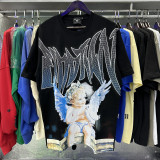 MIXED EMOTION High-Quality Fashionable High-Street Angel Rhinestone Vintage Loose-Fit Short-Sleeve Full-Print Unisex T-Shirt