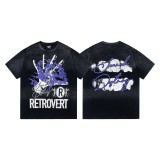 New Saint Vintage Washed Distressed Letter Print Dark American Style Loose Short Sleeve T-Shirt