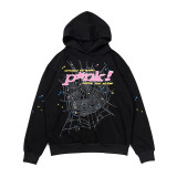 25ss high-quality Sp555der trendy high street style rhinestone embossed letter spider web hoodie for men and women