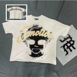 European-style fashion printed short-sleeve T-shirt for men, trendy brand with rhinestone embellishments, personalized men's clothing, stylish and slim-fit floral T-shirt