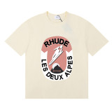 25ss cross-border European and American trendy brand RHUDE character, coconut tree, and letter print American style short-sleeve T-shirt, unisex
