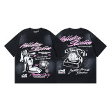 New cross-border HELL trendy high-quality vintage distressed T-shirt, loose fit printed short-sleeve T-shirt, unisex style for couples