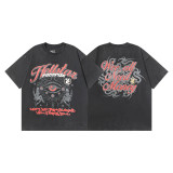 New cross-border HELL trendy high-quality vintage distressed T-shirt, loose fit printed short-sleeve T-shirt, unisex style for couples