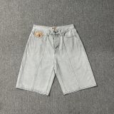 American streetwear brand Corteizz jeans with star embroidery, high street vintage distressed denim shorts, men's knee-length shorts