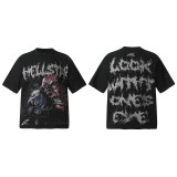 25ss cross-border American streetwear brand HELLSTAR full-print vintage hip-hop loose casual short-sleeve T-shirt for men and women