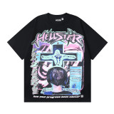 25ss Cross-Border Foreign Trade Hellstar American Trend High Street Retro Print Summer Loose Short-Sleeve T-Shirt Unisex