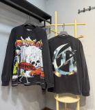 Cross-border wholesale of trendy GOD streetwear vintage skull print washed distressed long-sleeve T-shirts and hooded sweatshirts for men and women