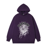 Cross-border European and American trendy brand sp5 hip-hop singer spider web foam print unisex autumn and winter fleece-lined sweatshirt and pants