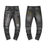 Cross-border European and American Purple Brand jeans, washed, distressed, vintage, ripped, with splatter paint, cool and stylish, Amiri American style