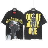 26ss cross-border foreign trade European and American trendy brand GOD high street washed distressed printed spliced vintage short-sleeve T-shirt for men and women