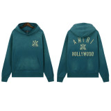 Amiri American streetwear brand logo embroidered loose vintage distressed washed casual hoodie and sweatpants unisex set