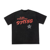 25ss Cross-Border Foreign Trade Sp555der American Trend High Street Rhinestone Foam Print Loose Fit Unisex Short Sleeve T-Shirt
