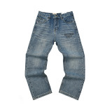 High-quality European and American new style Gallery washed micro-flared black and blue patchwork jeans for men and women, long pants and shorts