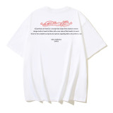 25ss American style trendy brand high-quality off-shoulder short-sleeve T-shirt with melting arrow gradient starry sky ink splatter design for men and women