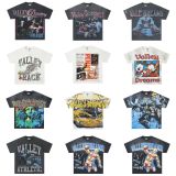 25ss cross-border foreign trade VALL trendy high street retro washed distressed street style direct-print rhinestone short-sleeve unisex T-shirt