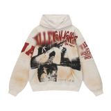 25ss cross-border foreign trade VA American fashion high street retro washed distressed white ink direct-print hoodie and pants for men and women