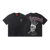 26ss Cross-Border Foreign Trade GOD American Trend High Street Vintage Washed Distressed Skull Unisex Loose Fit Printed Short Sleeve T-Shirt