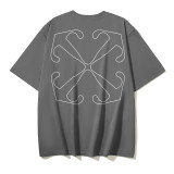 Wholesale high-quality foreign trade trendy brand off-shoulder short-sleeve T-shirts with melting arrow gradient starry sky splatter ink design, couple style