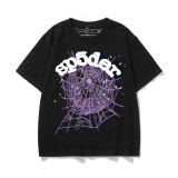 New European and American trendy high street couple's loose-fitting SP555DER spider web print short-sleeve T-shirt