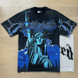 26ss Cross-Border Foreign Trade GOD American Trend High Street Vintage Washed Distressed Skull Unisex Loose Fit Printed Short Sleeve T-Shirt