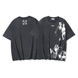 New Summer Arrival: OFF-WHITE Washed Vintage Double Yarn Heavyweight Angel Red Old Man Religious Print Men's Short Sleeve T-Shirt